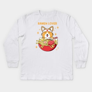 Corgi Ramen Lover Kids Long Sleeve T-Shirt